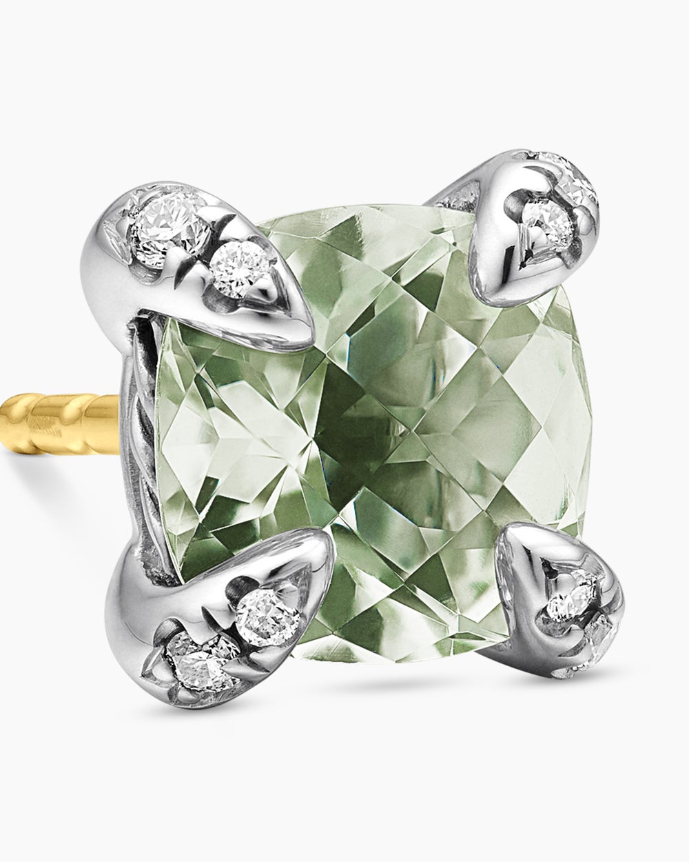 Womens Petite Chatelaine® Stud Earrings in Sterling Silver with Prasiolite and Diamonds, 6mm