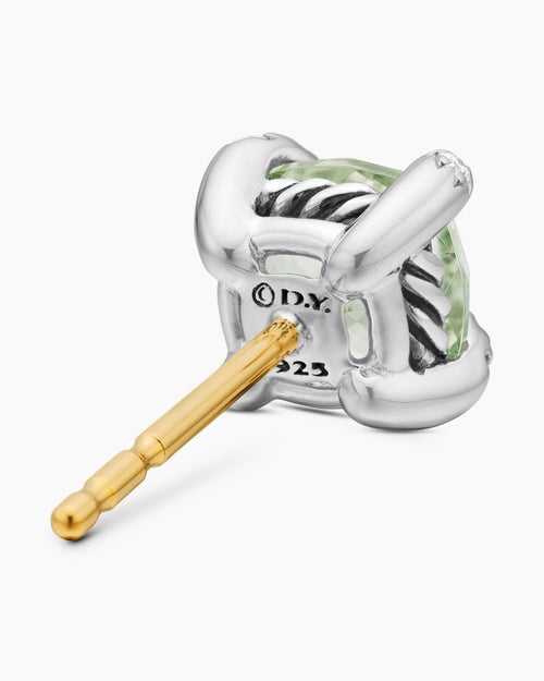 Womens Petite Chatelaine® Stud Earrings in Sterling Silver with Prasiolite and Diamonds, 6mm