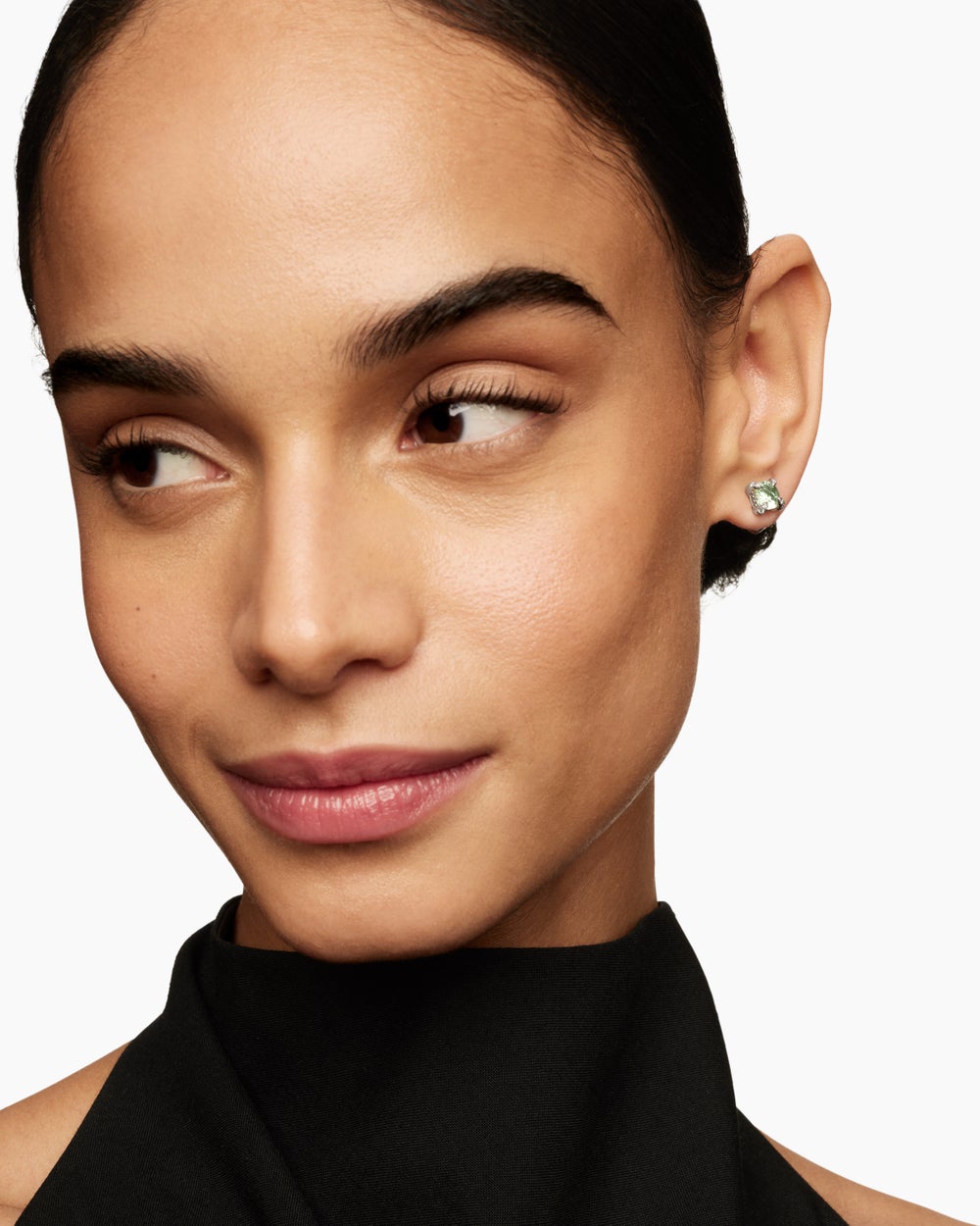 Womens Petite Chatelaine® Stud Earrings in Sterling Silver with Prasiolite and Diamonds, 6mm
