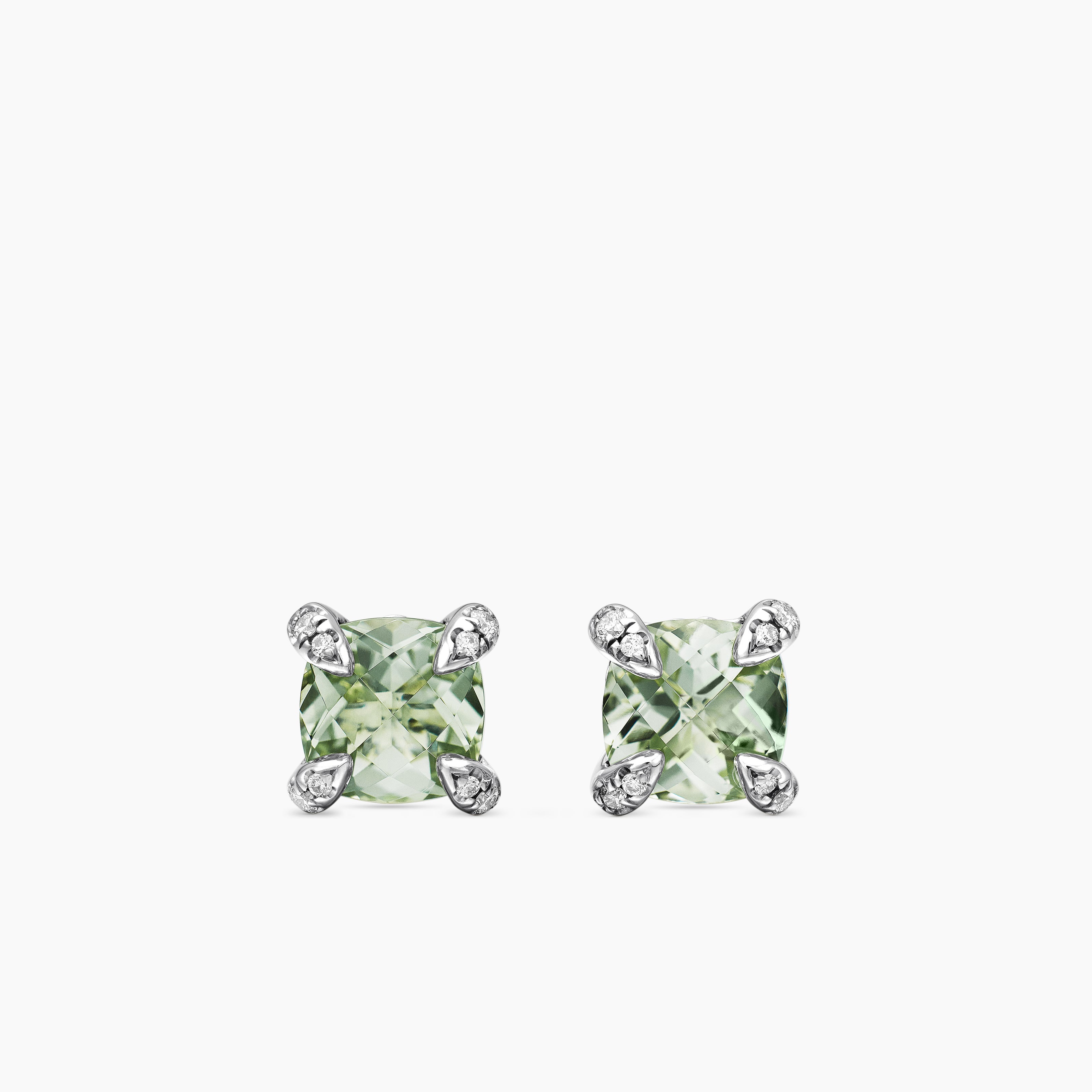 Womens Petite Chatelaine&reg; Stud Earrings in Sterling Silver with Prasiolite and Diamonds, 6mm