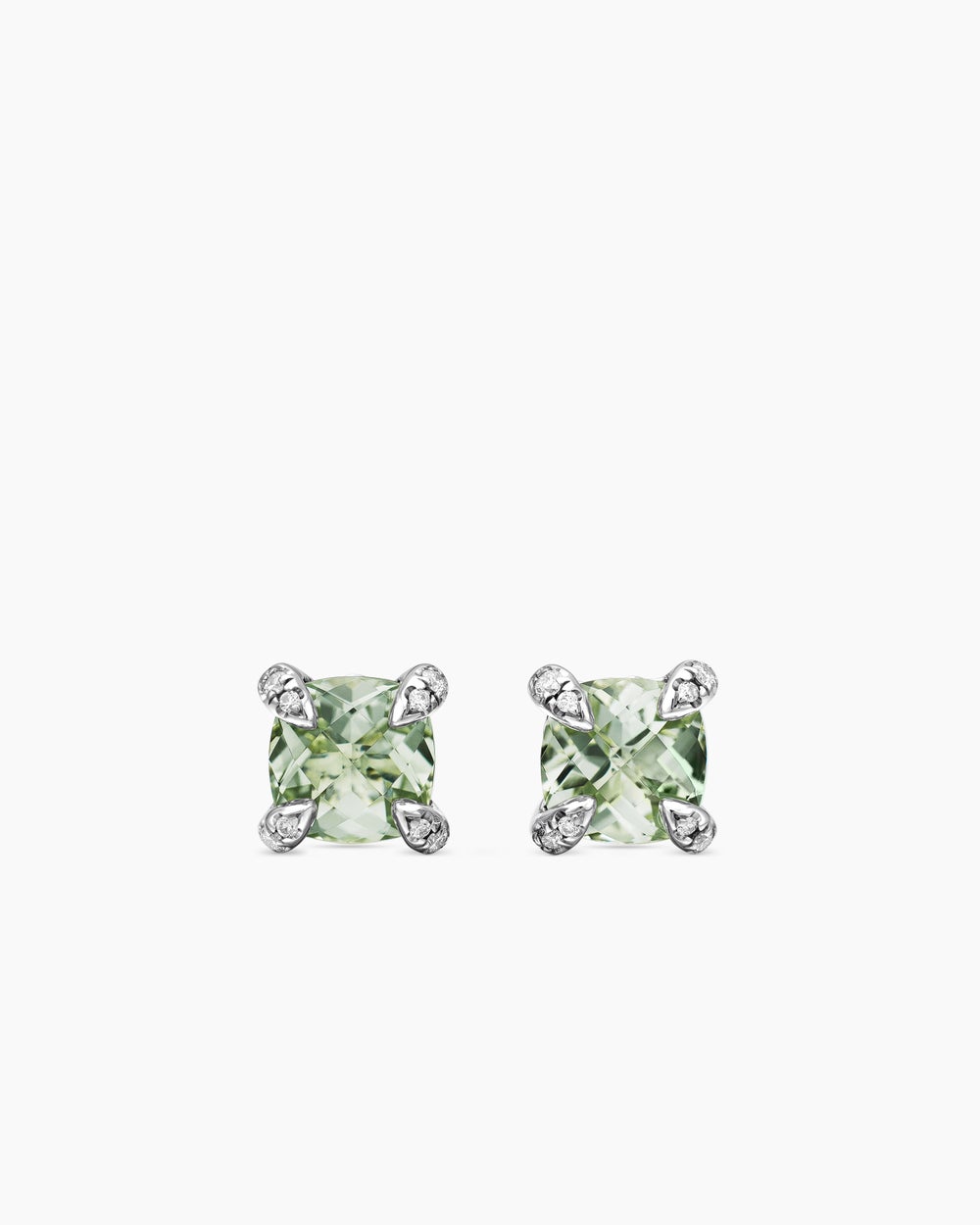 Womens Petite Chatelaine® Stud Earrings in Sterling Silver with Prasiolite and Diamonds, 6mm