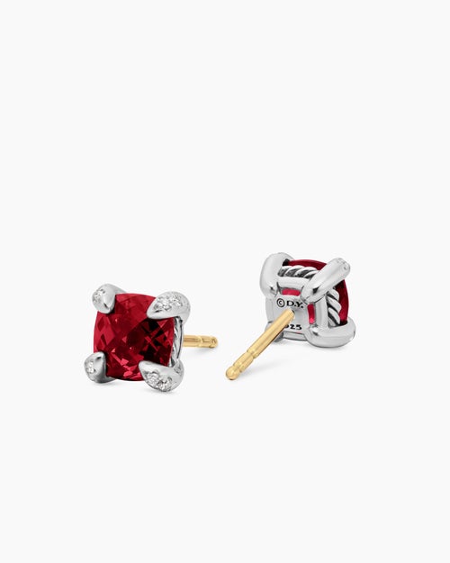 Womens Petite Chatelaine® Stud Earrings in Sterling Silver with Rhodolite Garnet and Diamonds, 6mm