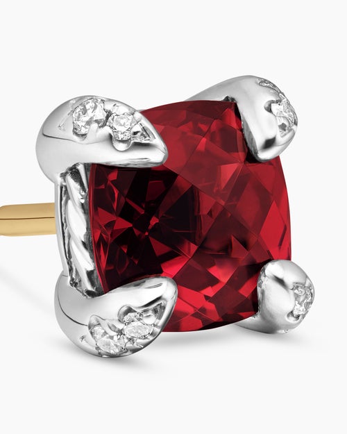 Womens Petite Chatelaine® Stud Earrings in Sterling Silver with Rhodolite Garnet and Diamonds, 6mm