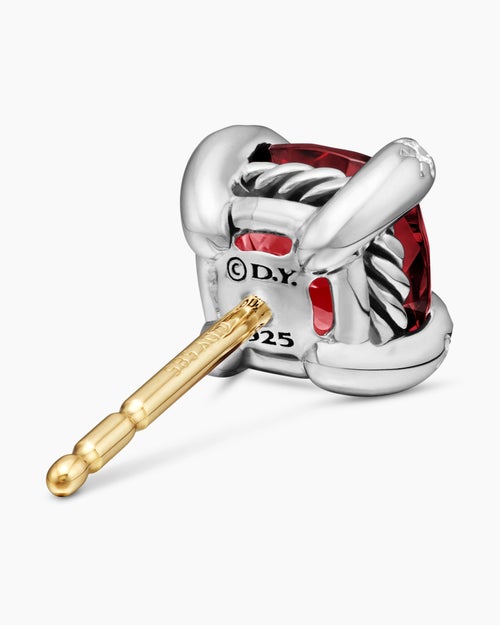 Womens Petite Chatelaine® Stud Earrings in Sterling Silver with Rhodolite Garnet and Diamonds, 6mm