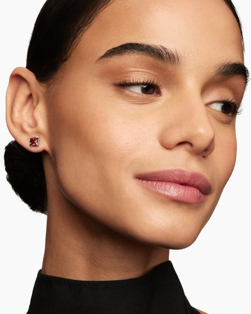 Womens Petite Chatelaine® Stud Earrings in Sterling Silver with Rhodolite Garnet and Diamonds, 6mm