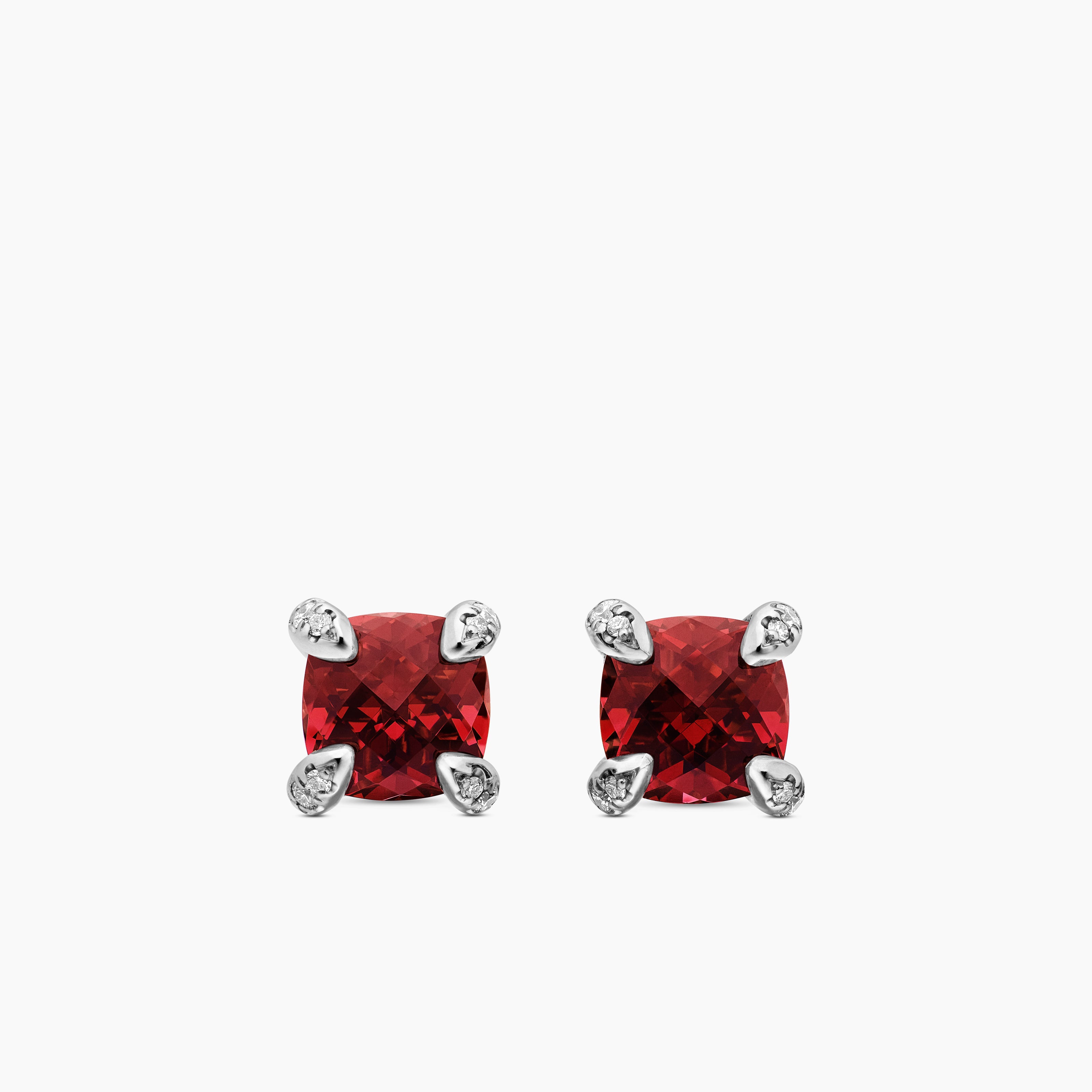 Womens Petite Chatelaine&reg; Stud Earrings in Sterling Silver with Rhodolite Garnet and Diamonds, 6mm