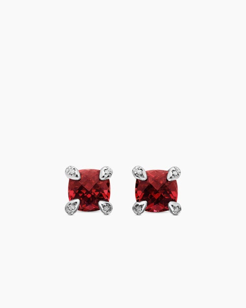 Womens Petite Chatelaine® Stud Earrings in Sterling Silver with Rhodolite Garnet and Diamonds, 6mm