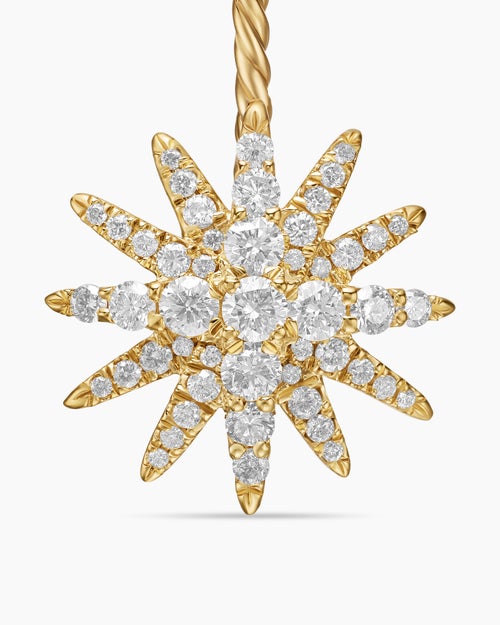 Womens Starburst Double Drop Earrings in 18K Yellow Gold with Diamonds, 32.5mm