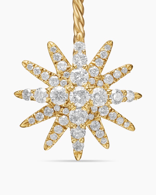 Starburst Double Drop Earrings in 18K Yellow Gold with Diamonds, 32.5mm