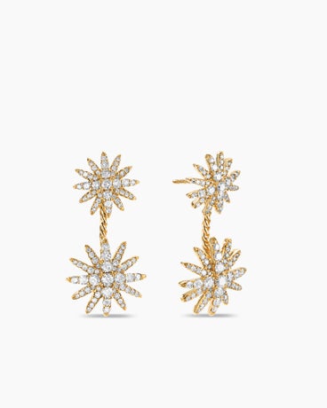 Starburst Double Drop Earrings in 18K Yellow Gold with Diamonds, 32.5mm