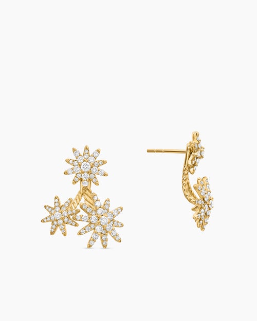 Womens Starburst Cluster Drop Earrings in 18K Yellow Gold with Diamonds, 23.7mm
