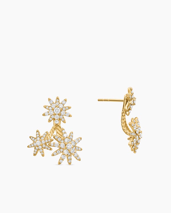 Starburst Cluster Drop Earrings in 18K Yellow Gold with Diamonds, 23.7mm