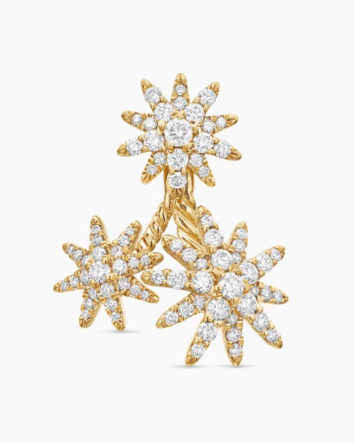 Womens Starburst Cluster Drop Earrings in 18K Yellow Gold with Diamonds, 23.7mm