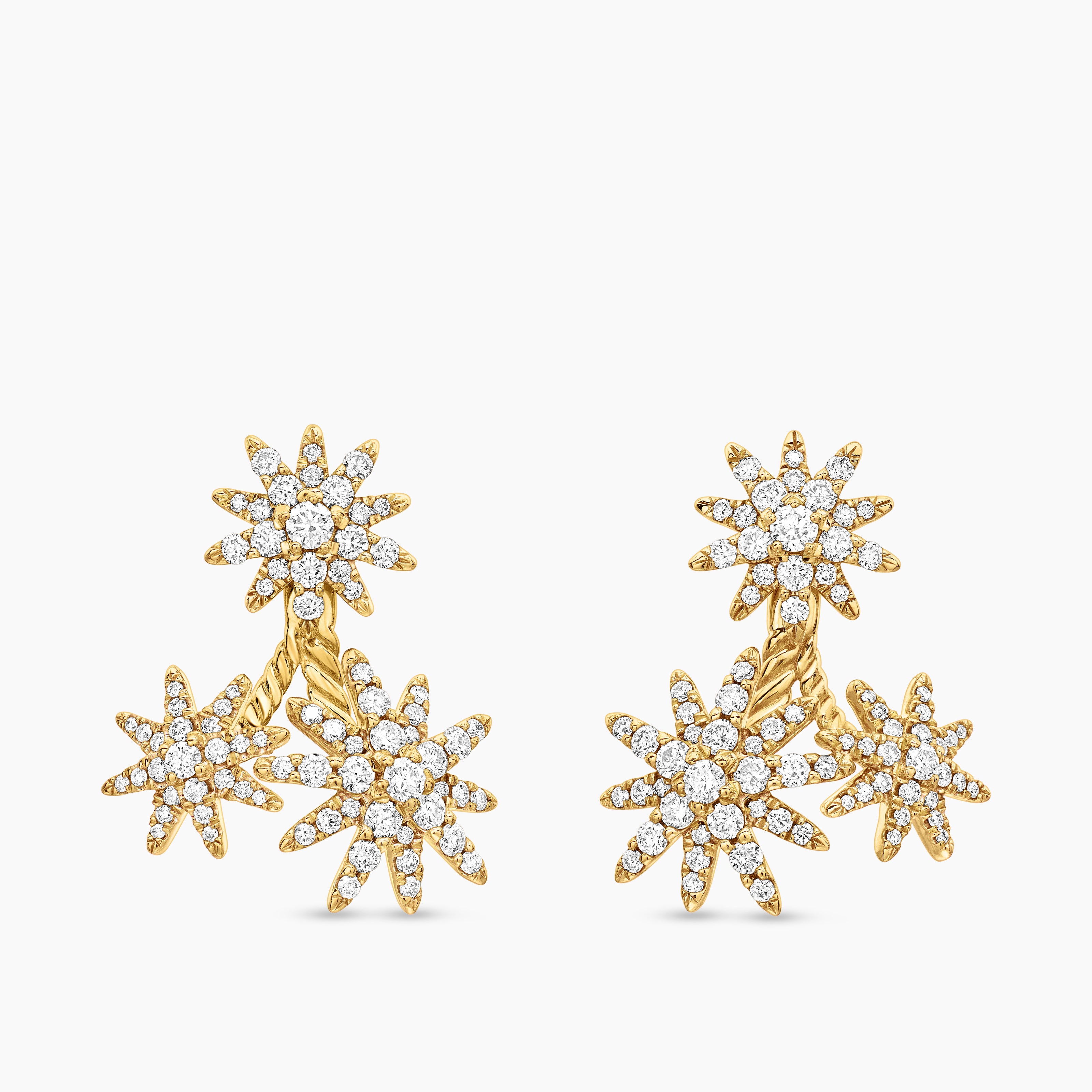 Womens Starburst Cluster Drop Earrings in 18K Yellow Gold with Diamonds, 23.7mm