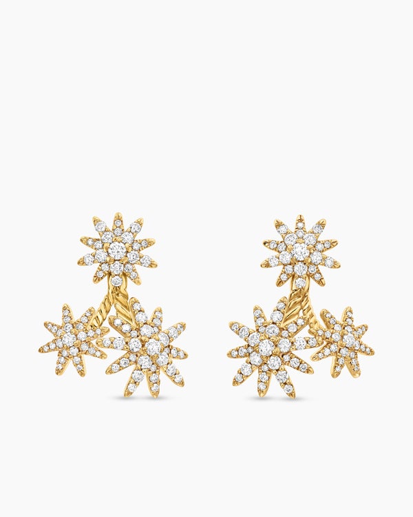 Starburst Cluster Drop Earrings in 18K Yellow Gold with Diamonds, 23.7mm