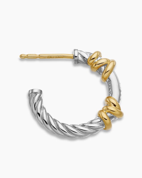 Womens Petite Helena Wrap Hoop Earrings in Sterling Silver with 18K Yellow Gold and Diamonds, 3/4in