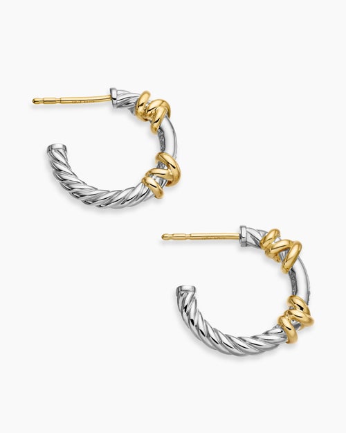 Womens Petite Helena Wrap Hoop Earrings in Sterling Silver with 18K Yellow Gold and Diamonds, 3/4in