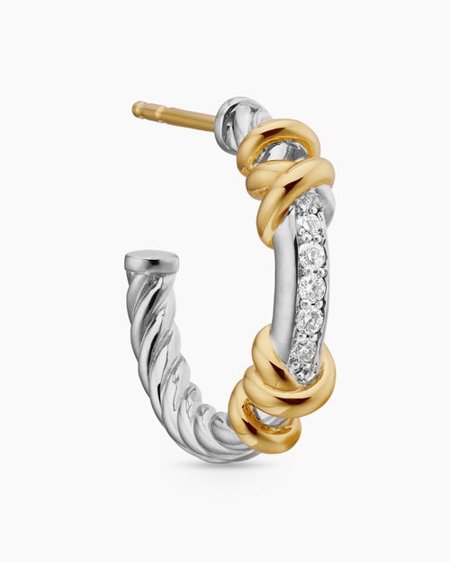Womens Petite Helena Wrap Hoop Earrings in Sterling Silver with 18ct Yellow Gold and Diamonds, 3/4in