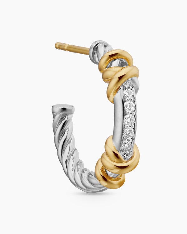 Petite Helena Wrap Hoop Earrings in Sterling Silver with 18K Yellow Gold and Diamonds, 3/4in