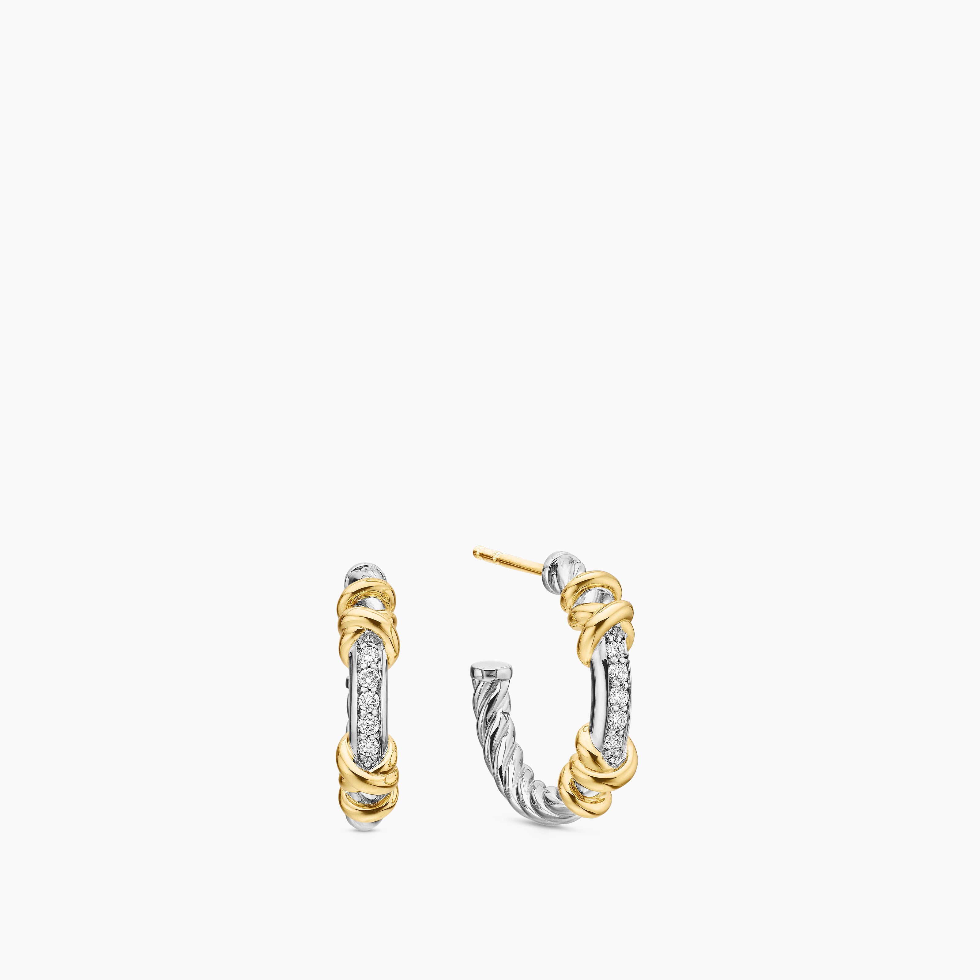 Womens Petite Helena Wrap Hoop Earrings in Sterling Silver with 18K Yellow Gold and Diamonds, 18mm