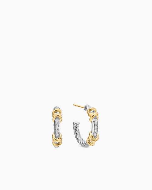 Womens Petite Helena Wrap Hoop Earrings in Sterling Silver with 18ct Yellow Gold and Diamonds, 3/4in