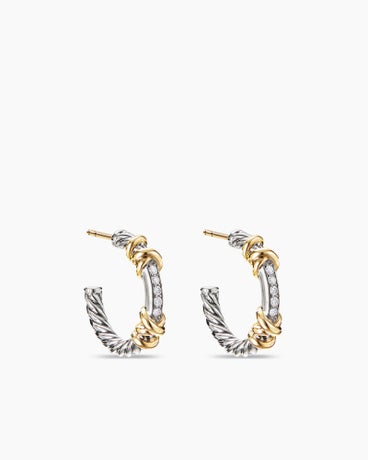 Petite Helena Wrap Hoop Earrings in Sterling Silver with 18K Yellow Gold and Diamonds, 3/4in