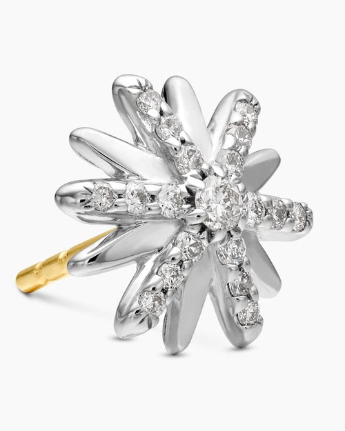 Womens Petite Starburst Stud Earrings in Sterling Silver with Diamonds, 10mm