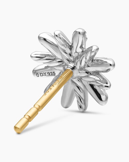 Womens Petite Starburst Stud Earrings in Sterling Silver with Diamonds, 10mm