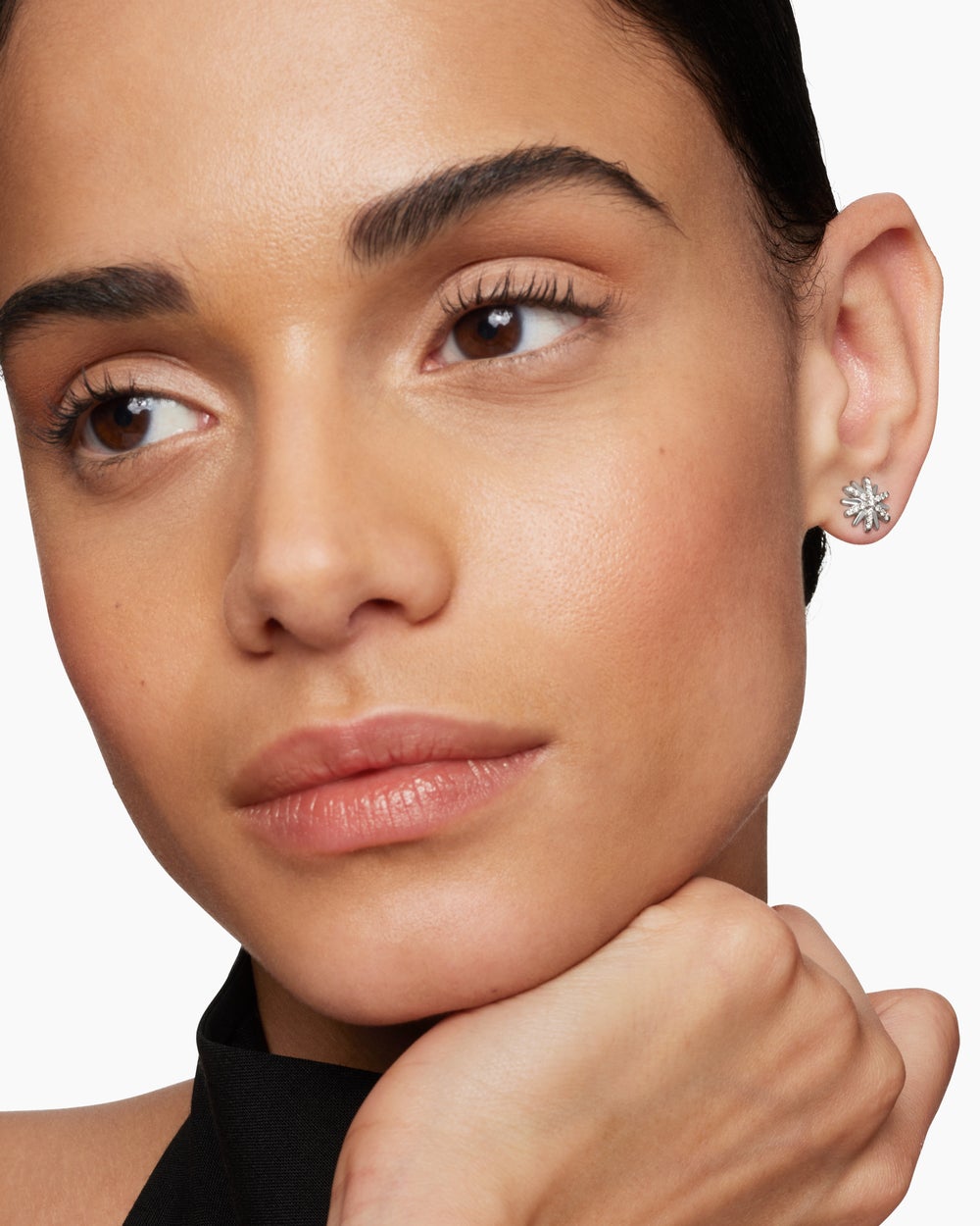 Womens Petite Starburst Stud Earrings in Sterling Silver with Diamonds, 10mm