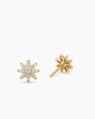 Petite Starburst Stud Earrings in 18K Yellow Gold with Diamonds, 7.5mm
