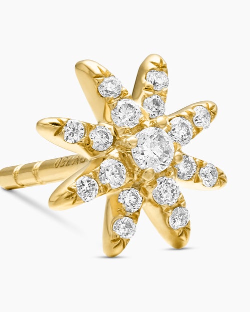 Womens Petite Starburst Stud Earrings in 18K Yellow Gold with Diamonds, 7.5mm