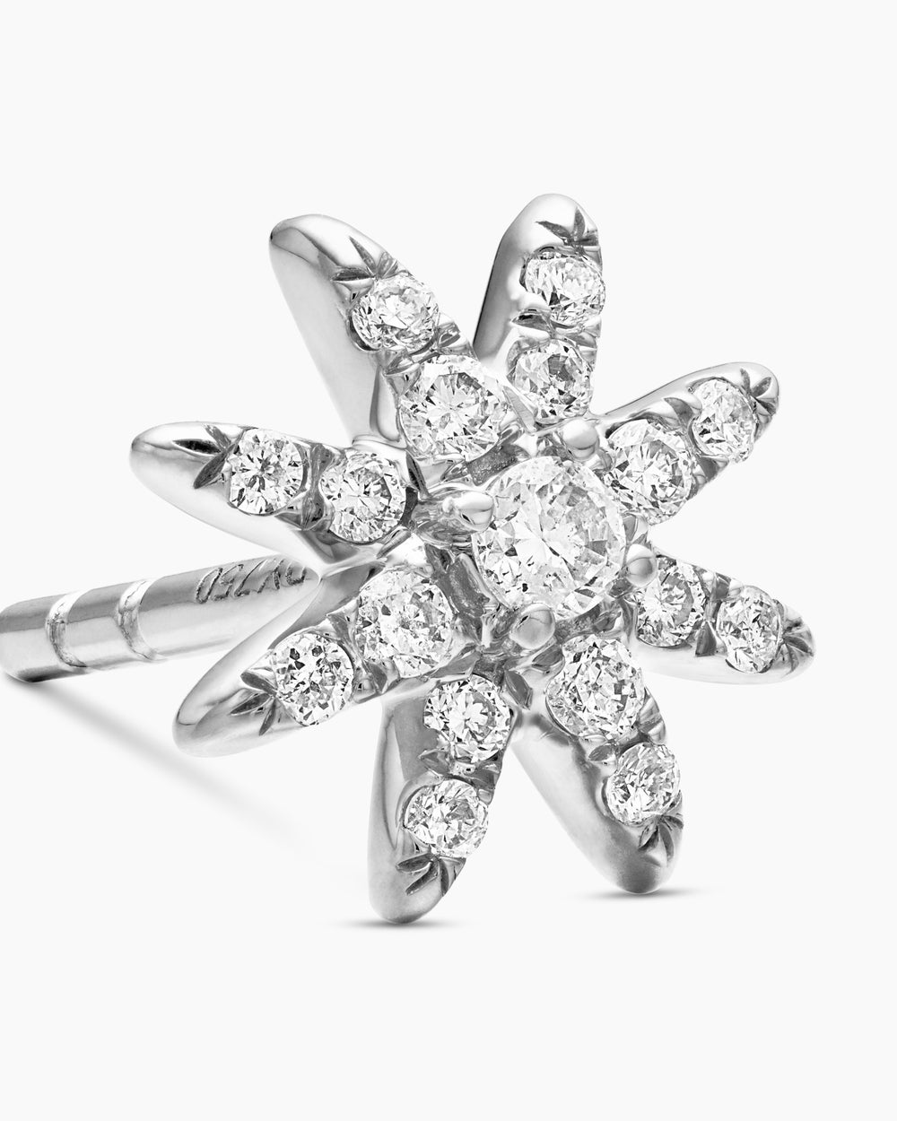 Womens Petite Starburst Stud Earrings in 18K White Gold with Diamonds, 7.5mm