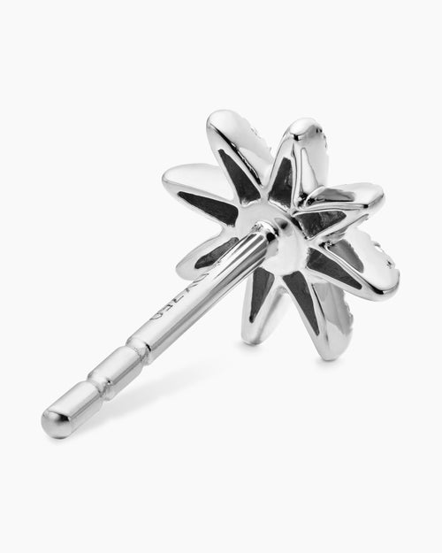 Womens Petite Starburst Stud Earrings in 18K White Gold with Diamonds, 7.5mm