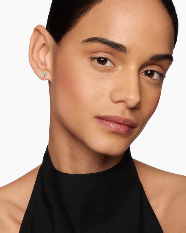 Petite Starburst Stud Earrings in 18K White Gold with Diamonds, 7.5mm