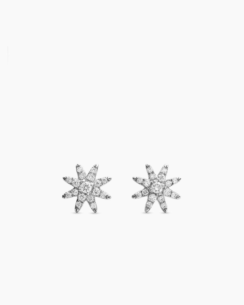 Womens Petite Starburst Stud Earrings in 18K White Gold with Diamonds, 7.5mm