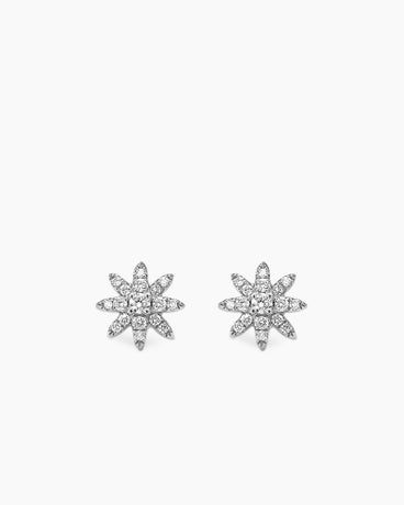 Petite Starburst Stud Earrings in 18K White Gold with Diamonds, 7.5mm
