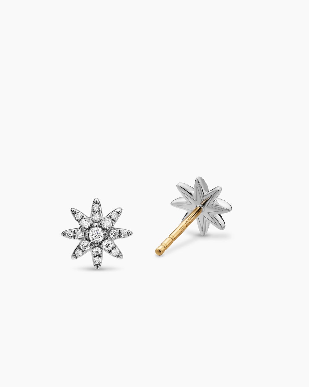 Womens Micro Starburst Full Pavé Stud Earrings in Sterling Silver with Diamonds, 7.5mm