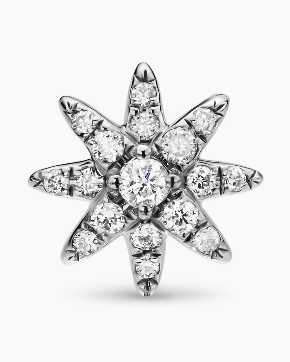 Womens Micro Starburst Full Pavé Stud Earrings in Sterling Silver with Diamonds, 7.5mm