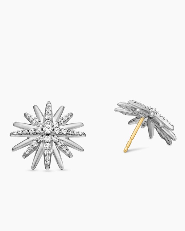 Starburst Stud Earrings in Sterling Silver with Diamonds, 19mm
