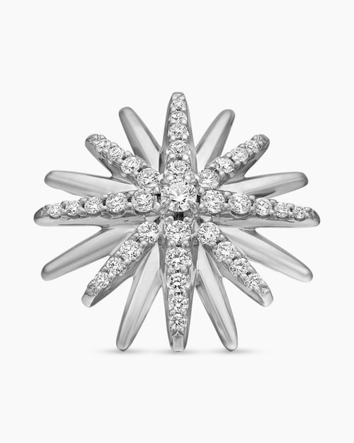 Womens Starburst Stud Earrings in Sterling Silver with Diamonds, 19mm