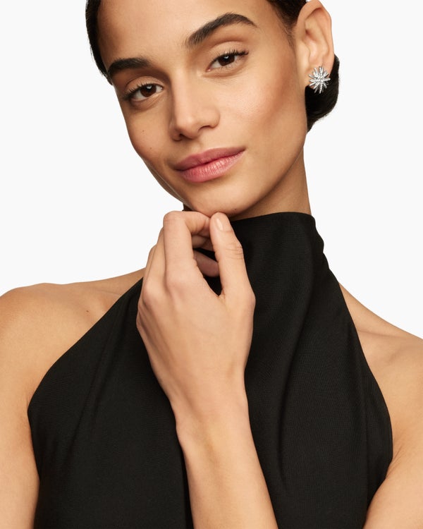 Starburst Stud Earrings in Sterling Silver with Diamonds, 19mm