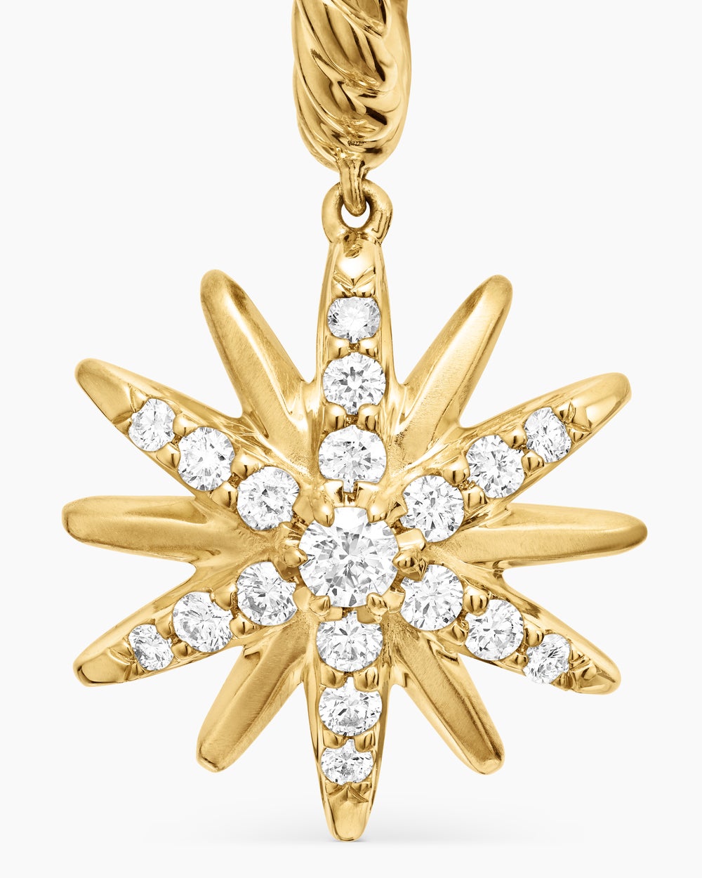 Womens Starburst Drop Earrings in 18K Yellow Gold with Diamonds, 25mm
