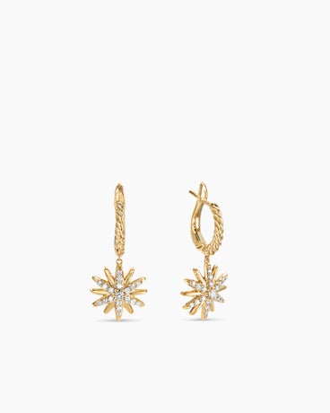 Starburst Drop Earrings in 18K Yellow Gold with Diamonds, 25mm