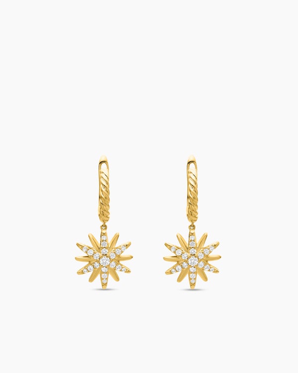 Starburst Drop Earrings in 18K Yellow Gold with Diamonds, 25mm