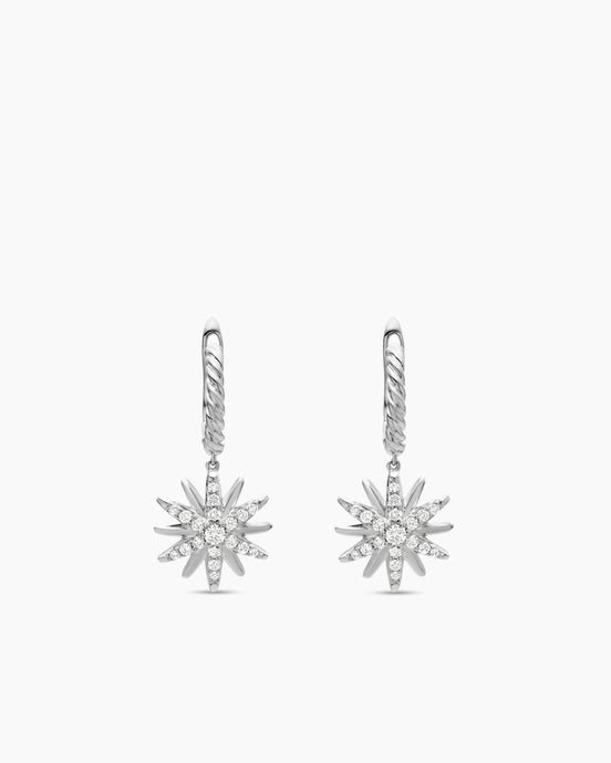 Starburst Drop Earrings in Sterling Silver with Diamonds, 25mm