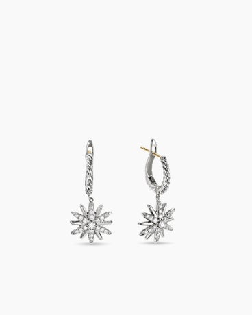 Starburst Drop Earrings in Sterling Silver with Diamonds, 25mm