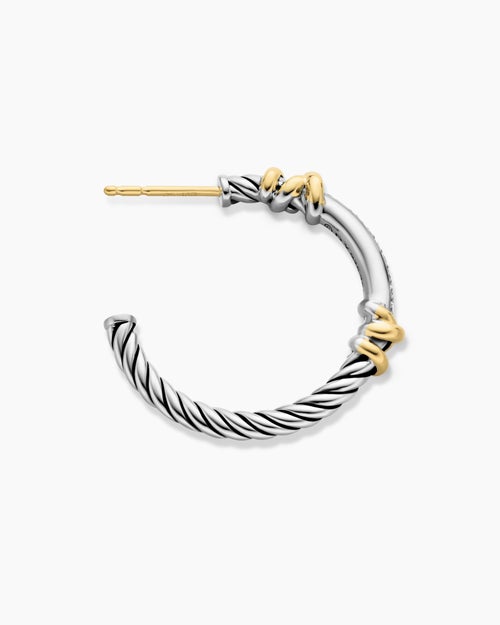 Womens Petite Helena Wrap Hoop Earrings in Sterling Silver with 18K Yellow Gold and Diamonds, 1in