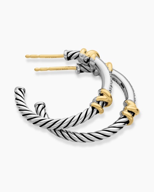 Womens Petite Helena Wrap Hoop Earrings in Sterling Silver with 18ct Yellow Gold and Diamonds, 1in