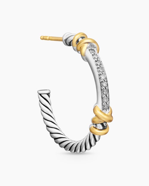 Womens Petite Helena Wrap Hoop Earrings in Sterling Silver with 18ct Yellow Gold and Diamonds, 1in
