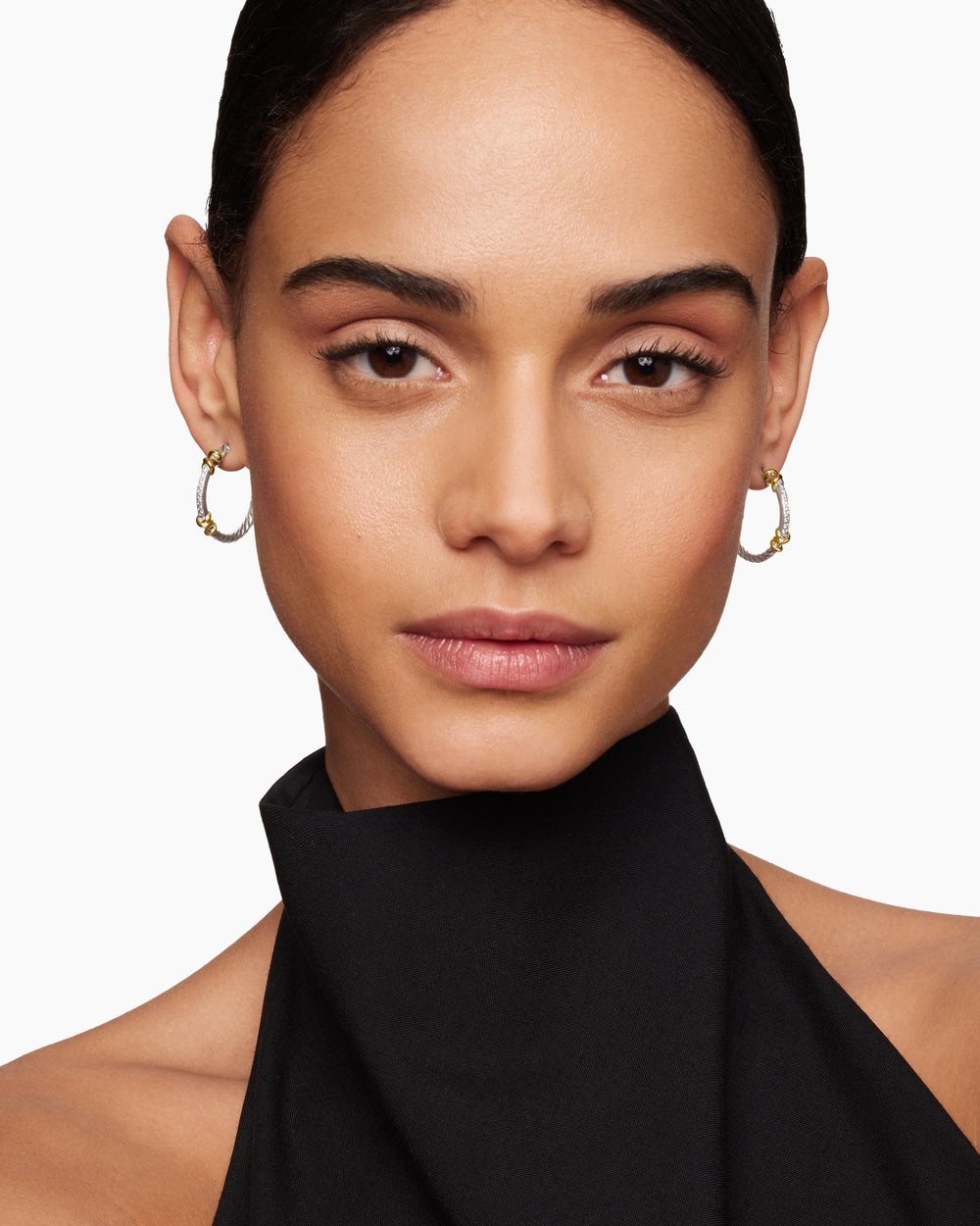 Womens Petite Helena Wrap Hoop Earrings in Sterling Silver with 18K Yellow Gold and Diamonds, 1in